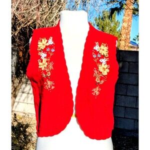 Floral Embroidered Vintage Womens Petite Small Japanese Knit Sweater Vest EUC